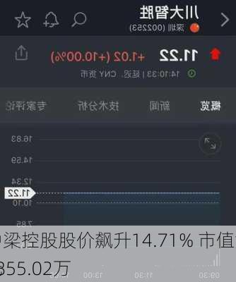 中梁控股股价飙升14.71% 市值涨5855.02万
元