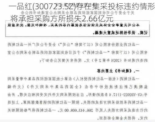 一品红(300723.SZ)存在集采投标违约情形 将承担采购方所损失2.66亿元