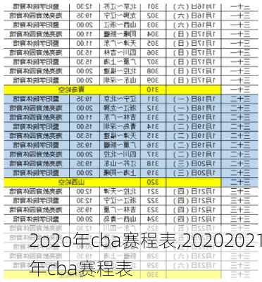 2o2o年cba赛程表,20202021年cba赛程表