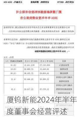 厦钨新能2024年半年度董事会经营评述