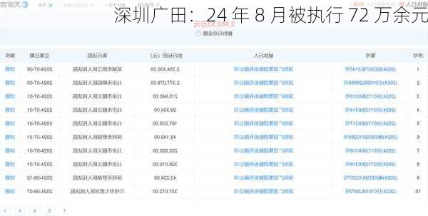 深圳广田：24 年 8 月被执行 72 万余元