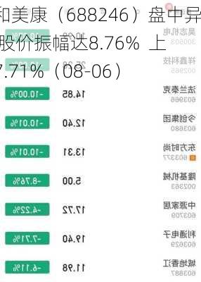 嘉和美康（688246）盘中异动 股价振幅达8.76%  上涨7.71%（08-06）