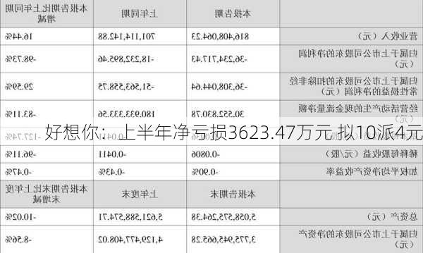 好想你：上半年净亏损3623.47万元 拟10派4元