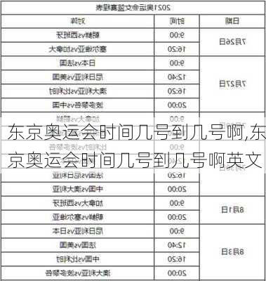 东京奥运会时间几号到几号啊,东京奥运会时间几号到几号啊英文