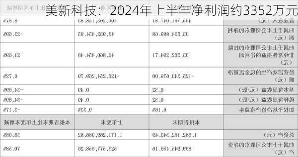 美新科技：2024年上半年净利润约3352万元