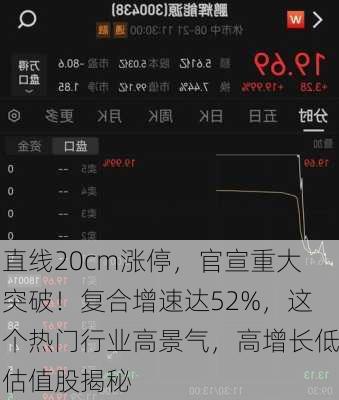 直线20cm涨停，官宣重大突破！复合增速达52%，这个热门行业高景气，高增长低估值股揭秘