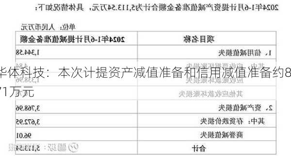 华体科技：本次计提资产减值准备和信用减值准备约871万元