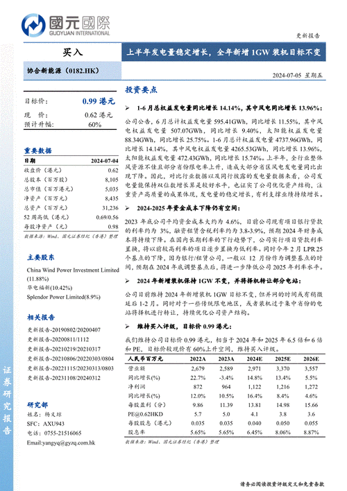 协合新能源发布中期业绩 股东应占溢利5.01亿元同
增长1.02%