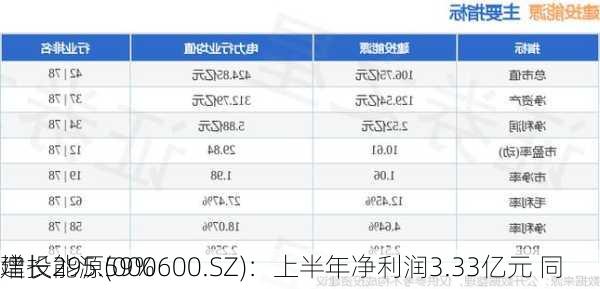 建投能源(000600.SZ)：上半年净利润3.33亿元 同
增长295.59%