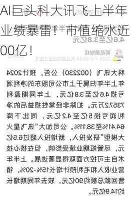 AI巨头科大讯飞上半年业绩暴雷！市值缩水近300亿！