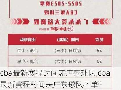 cba最新赛程时间表广东球队,cba最新赛程时间表广东球队名单