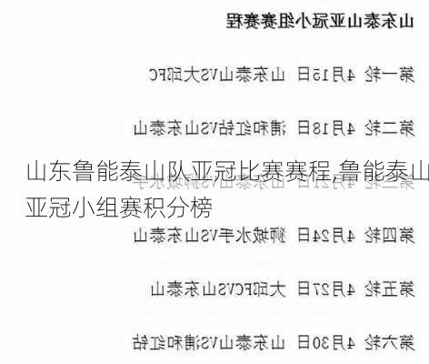 山东鲁能泰山队亚冠比赛赛程,鲁能泰山亚冠小组赛积分榜