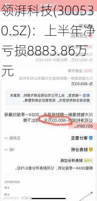 领湃科技(300530.SZ)：上半年净亏损8883.86万元