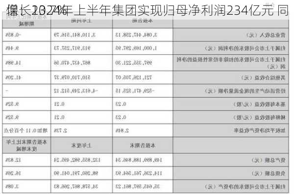 
保：2024年上半年集团实现归母净利润234亿元 同
增长13.7%