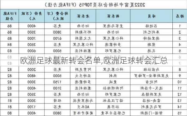 欧洲足球最新转会名单,欧洲足球转会汇总