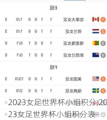 2023女足世界杯小组积分,2023女足世界杯小组积分表