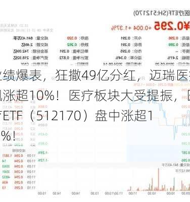 业绩爆表，狂撒49亿分红，迈瑞医疗飙涨超10%！医疗板块大受提振，医疗ETF（512170）盘中涨超1.8%！