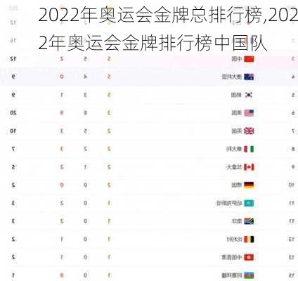 2022年奥运会金牌总排行榜,2022年奥运会金牌排行榜中国队