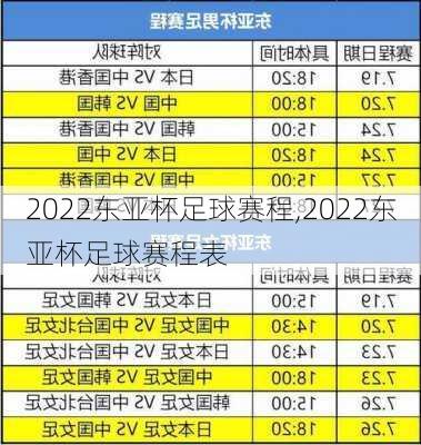 2022东亚杯足球赛程,2022东亚杯足球赛程表