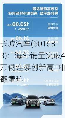 长城汽车(601633)：海外销量突破4万辆连续创新高 国内销量环
微增