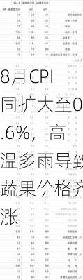 8月CPI同扩大至0.6%，高温多雨导致蔬果价格齐涨