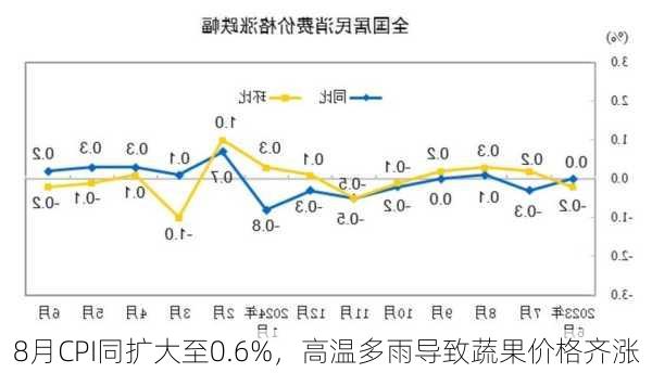 8月CPI同扩大至0.6%，高温多雨导致蔬果价格齐涨