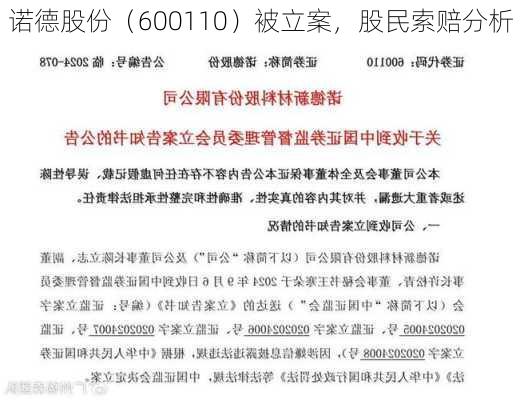 诺德股份（600110）被立案，股民索赔分析