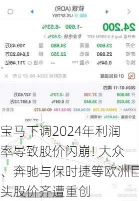 宝马下调2024年利润率导致股价闪崩! 大众、奔驰与保时捷等欧洲巨头股价齐遭重创