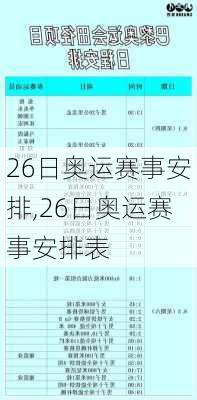 26日奥运赛事安排,26日奥运赛事安排表