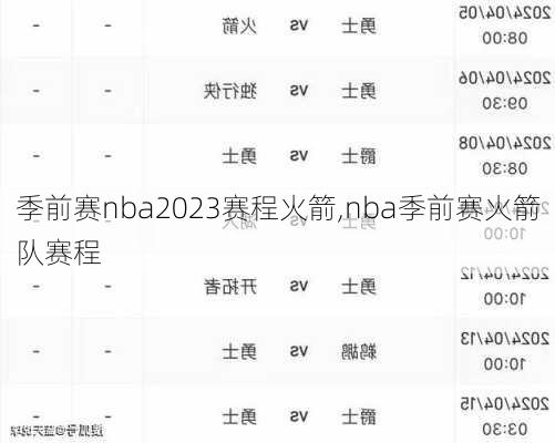 季前赛nba2023赛程火箭,nba季前赛火箭队赛程