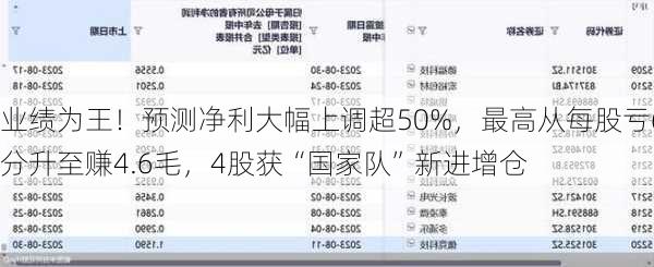 业绩为王！预测净利大幅上调超50%，最高从每股亏6分升至赚4.6毛，4股获“国家队”新进增仓