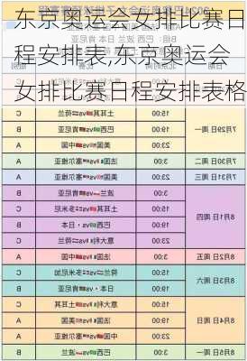 东京奥运会女排比赛日程安排表,东京奥运会女排比赛日程安排表格