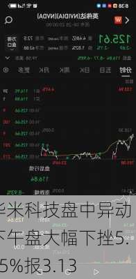 华米科技盘中异动 下午盘大幅下挫5.15%报3.13
