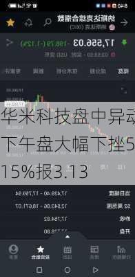 华米科技盘中异动 下午盘大幅下挫5.15%报3.13
