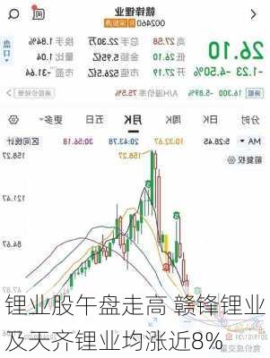 锂业股午盘走高 赣锋锂业及天齐锂业均涨近8%