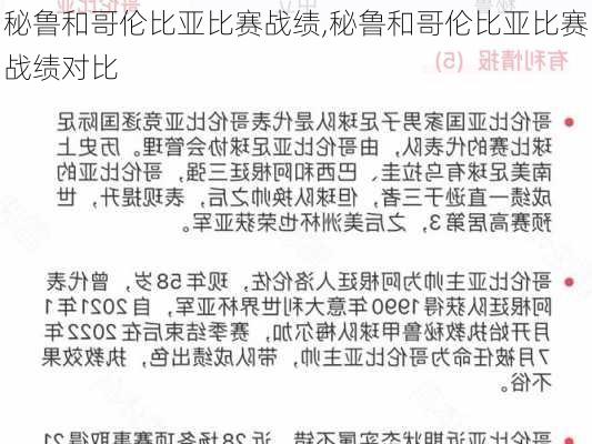 秘鲁和哥伦比亚比赛战绩,秘鲁和哥伦比亚比赛战绩对比