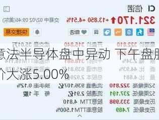 意法半导体盘中异动 下午盘股价大涨5.00%