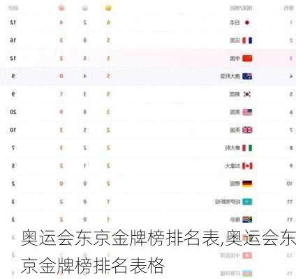 奥运会东京金牌榜排名表,奥运会东京金牌榜排名表格