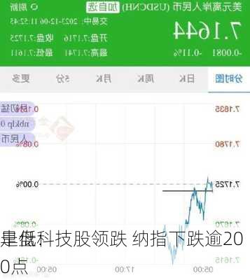 早盘：
走低科技股领跌 纳指下跌逾200点