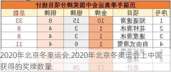 2020年北京冬奥运会,2020年北京冬奥运会上中国获得的奖牌数量