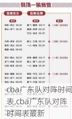 cba广东队对阵时间表,cba广东队对阵时间表最新