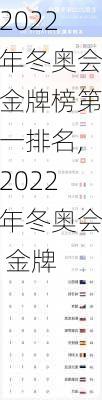 2022年冬奥会金牌榜第一排名,2022年冬奥会 金牌