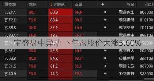 宝盛盘中异动 下午盘股价大涨5.60%