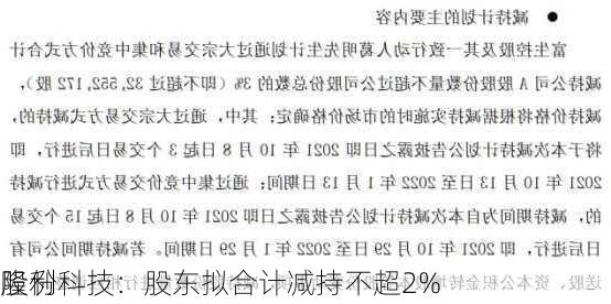 隆利科技：股东拟合计减持不超2%
股份