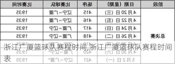 浙江广厦篮球队赛程时间,浙江广厦篮球队赛程时间表