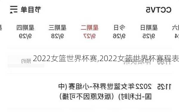 2022女篮世界杯赛,2022女篮世界杯赛程表