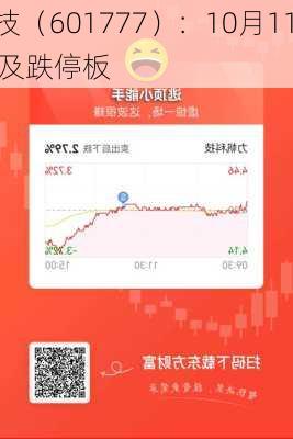 力帆科技（601777）：10月11
09时54分触及跌停板