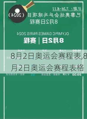 8月2日奥运会赛程表,8月2日奥运会赛程表格