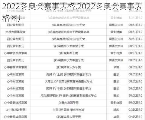 2022冬奥会赛事表格,2022冬奥会赛事表格图片