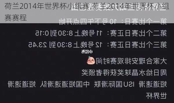 荷兰2014年世界杯小组赛,荷兰2014年世界杯小组赛赛程